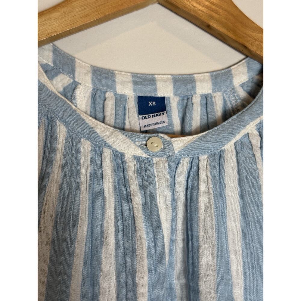 Old Navy Striped 100% Cotton Gauze Tiered Puff Sleeve Dress Size XS Coastal Boho - Picture 4 of 7